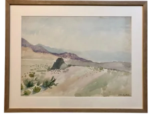 Vintage Desert Landscape Watercolor Painting
