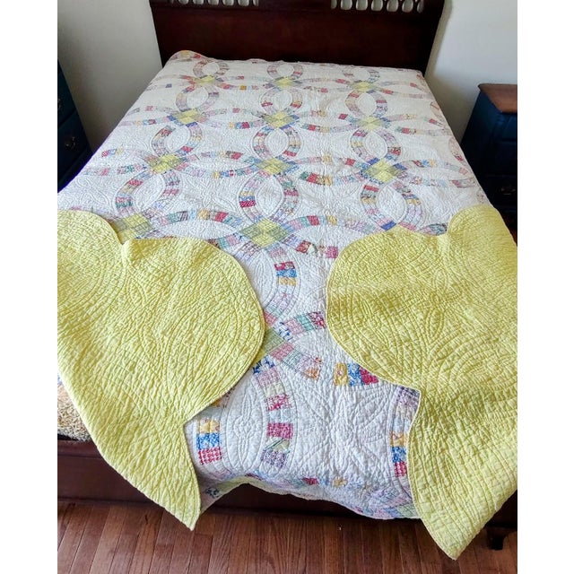 1930s Antique Double Wedding Ring Quilt For Sale - Image 5 of 11