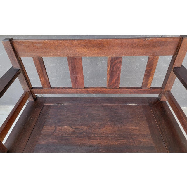 Antique Hall Bench Mission Oak by Lifetime Furniture. Circa. 1910 For Sale - Image 9 of 18
