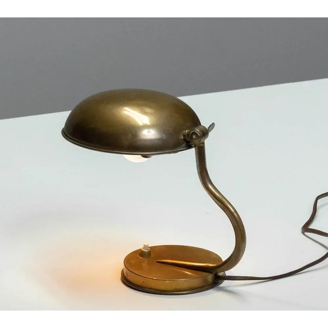 Desk Lamp with Adjustable Shade in Brass attributed to Asea, 1940s For Sale - Image 3 of 9