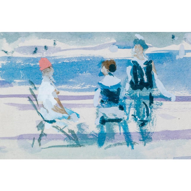 Andre Gisson (American, 1921-2003) watercolor and gouache on paper featuring a seascape with figures. Matted with a linen...
