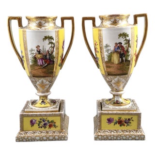 Architectural Porcelain Urns by Helena Wolfsohn for Dresden, 1880s, Set of 2 For Sale