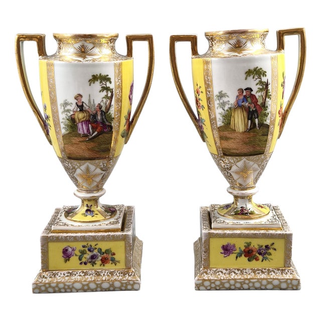 Architectural Porcelain Urns by Helena Wolfsohn for Dresden, 1880s, Set of 2 For Sale