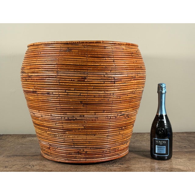 Large Vintage Pencil Reed Floor Planter Cache Pot For Sale - Image 4 of 9
