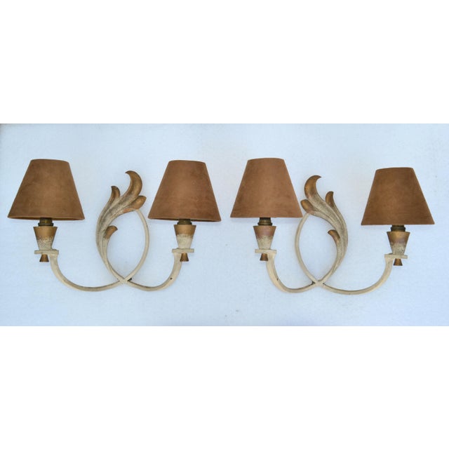 Art Deco Riccardo Scarpa Wrought Iron Sconces & Shades, Wall Lights Art Deco Italy 1950 For Sale - Image 3 of 13