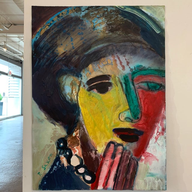 Paper Contemporary Expressionist Portrait Mixed-Media Painting on Paper by Phil Saxon For Sale - Image 7 of 8