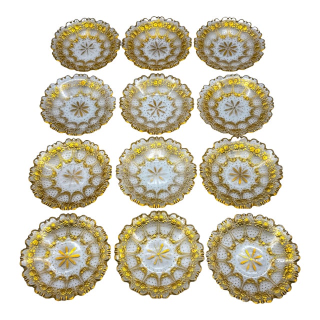 Set of 12 Belle Époque Cut Glass and Gilt Dessert Plates, circa 1890–1910 For Sale