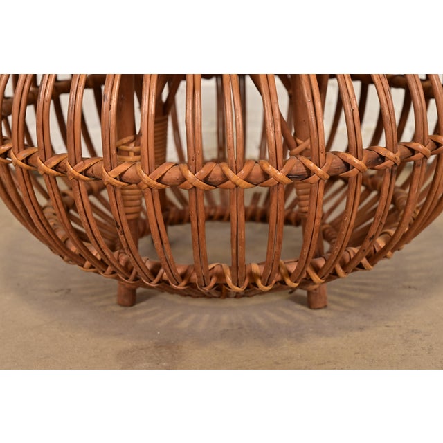 Brown Franco Albini Mid-Century Organic Modern Italian Rattan Pouf Ottoman For Sale - Image 8 of 10