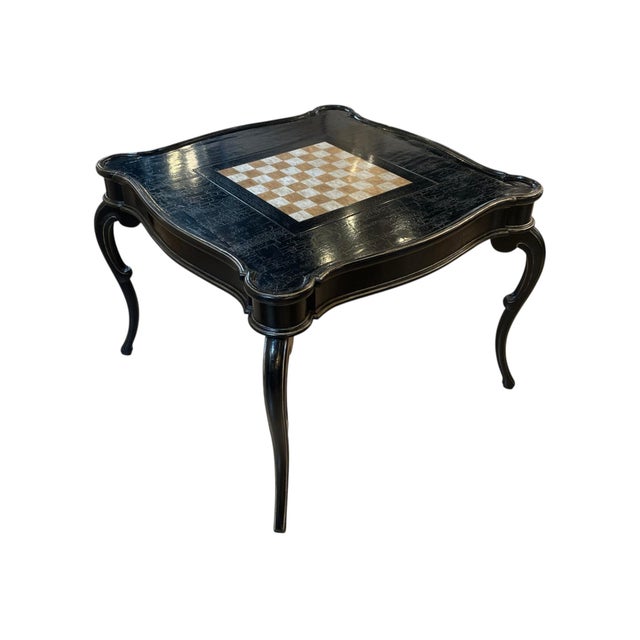 Baker Furniture game table in the style of Louis XV including 4 matching chairs -Square inset checkers board can be...