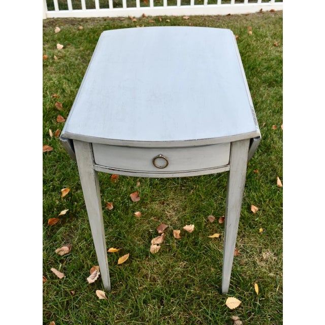 Mahogany Pembroke Drop Leaf Accent Table Painted Storage Drawer Gray 70s For Sale - Image 12 of 12