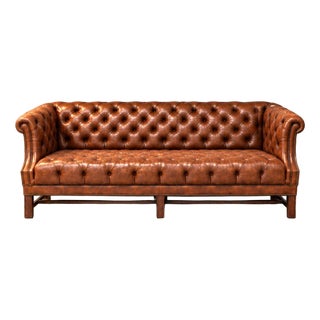 Chesterfield Sofa in Brown Cognac Leather and Deep Buttoned, 1980s For Sale