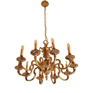Classicist Golden Bronze Chandelier with Ten Bulbs For Sale