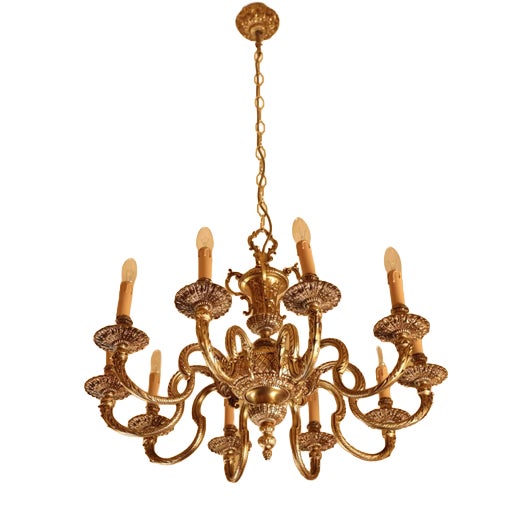 Classicist Golden Bronze Chandelier with Ten Bulbs For Sale