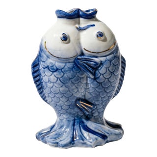 Blue and White Porcelain Kissing Koi Fish Vase For Sale