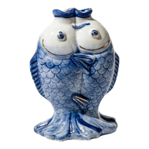 Blue and White Porcelain Kissing Koi Fish Vase
