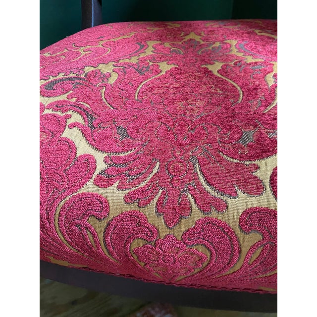 Vintage Wood-Framed Accent Chair in Red & Gold Paisley For Sale In Chicago - Image 6 of 9
