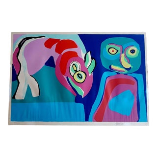 "Child With Pretend Animal" Signed Limited Edition Karel Appel Lithograph For Sale