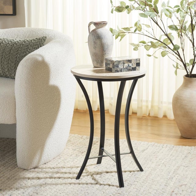 Introducing the Saxony Travertine Side Table, a perfect blend of elegance and functionality. With its striking beige and...