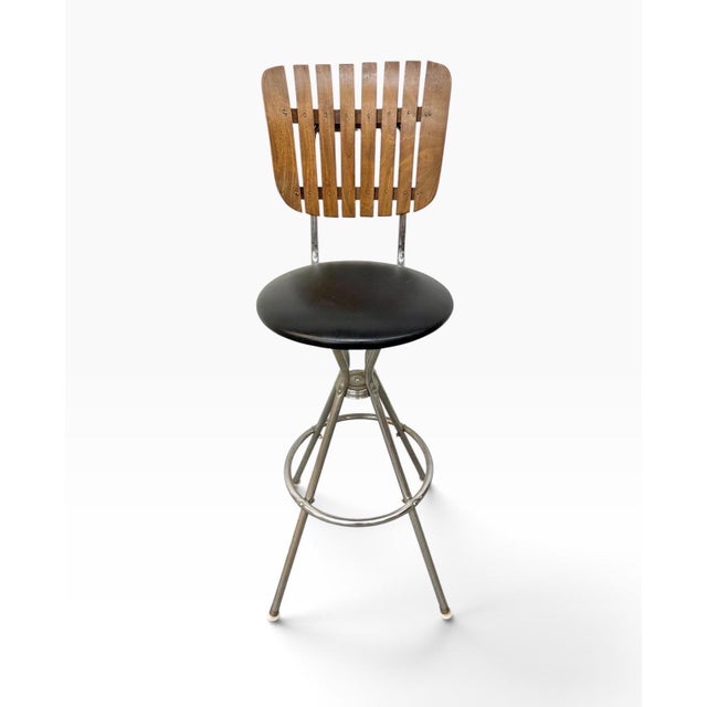 Arthur Umanoff Mid-Century Modern Umanoff Style Slatted Swivel Bar Stools - Set of 4 For Sale - Image 4 of 6