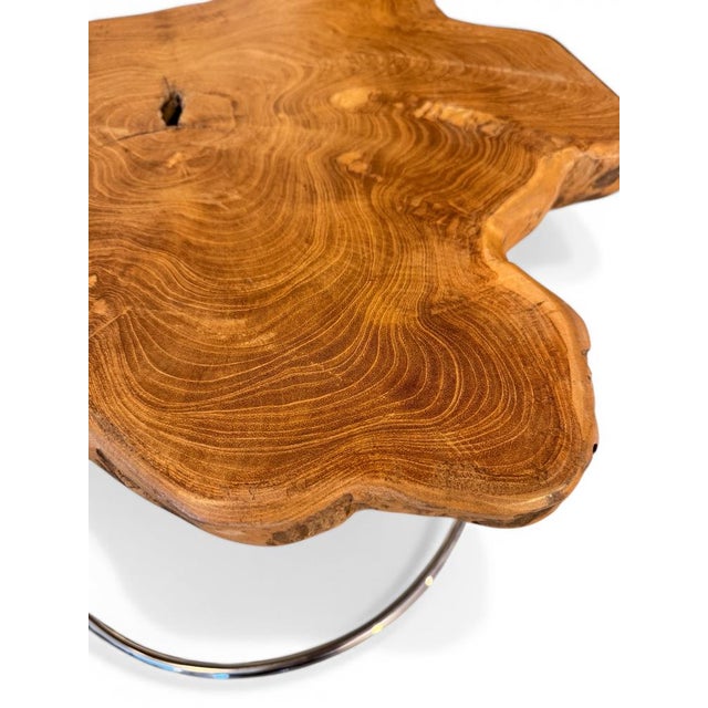 2000 - 2009 Natural Live Edge Coffee Table with Walnut Top on Chrome Base, 2000s For Sale - Image 5 of 7