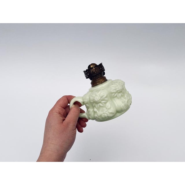 Antique Uranium Glass Floral Miniature Lamp, 1900s For Sale - Image 6 of 7