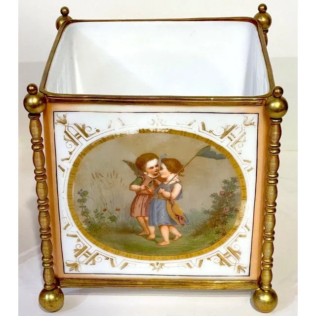 Glass 19th C. French Opaline & Gilt Bronze Aesthetic ' Fairy' Motif Cachepots - a Pair For Sale - Image 7 of 11