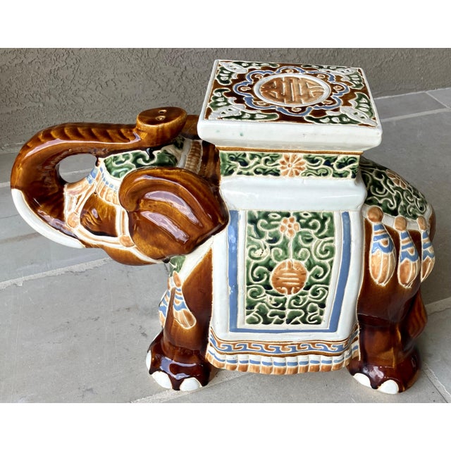 Boho Chic Fabulous Late 20th-Century Earthenware Elephant Garden Stool / Plant Stand For Sale - Image 3 of 12