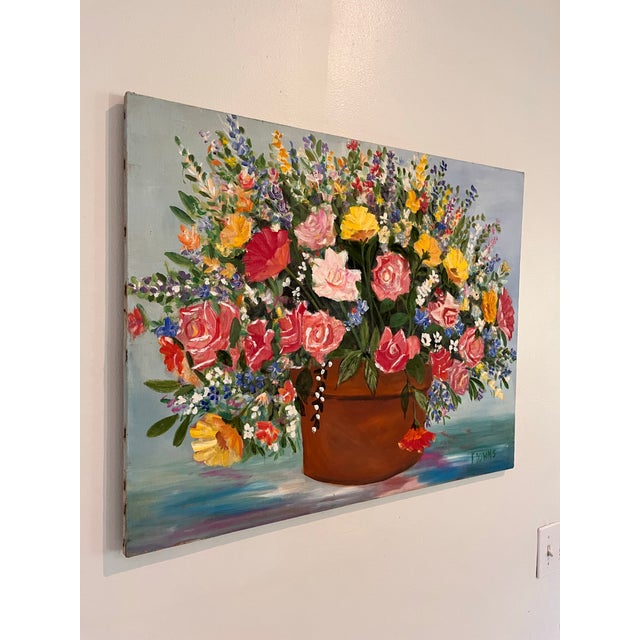 Large original floral still life by Francis “Duke” Downs, longtime Palm Beach County, Florida artist. Downs depicts an...