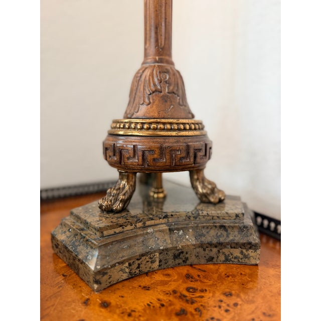 Modern Pair of Maitland-Smith Candlestick-Form Table Lamps With Original Shades Harp and Finials For Sale - Image 3 of 14