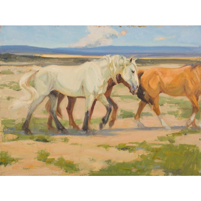 Gathering the Mares, ca. 2013 by Lani Vlaanderen | Oil on canvas Horses walking in a landscape. For Sale