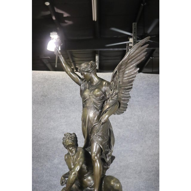Brick Red Rouge Marble Pedestal With Bronze E. Piccault Statue For Sale - Image 8 of 18