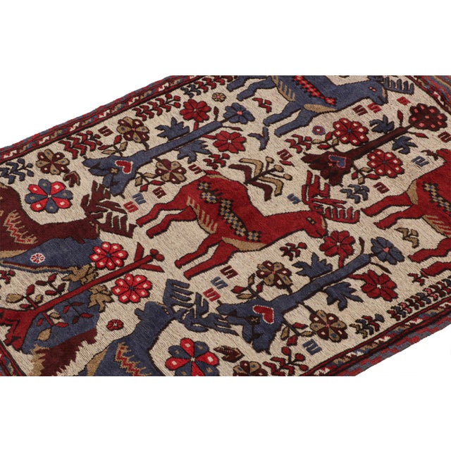 Rug & Kilim 2010s Rug & Kilim’s Persian Barjasta Style Rug in Beige With Red & Blue Deer Pictorial For Sale - Image 4 of 7