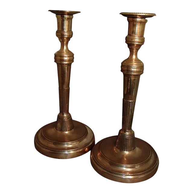 Antique 18th Century Continental Brass Candlesticks - a Pair For Sale