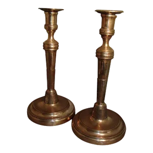Antique 18th Century Continental Brass Candlesticks - a Pair