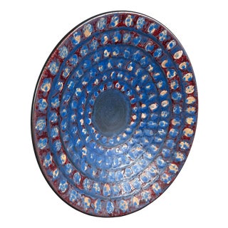 Large Mid-Century Modern German Studio Pottery Decorative Wall Plate by Eva Fritz-Lindner for Karlsruher Majolika, 1960s For Sale
