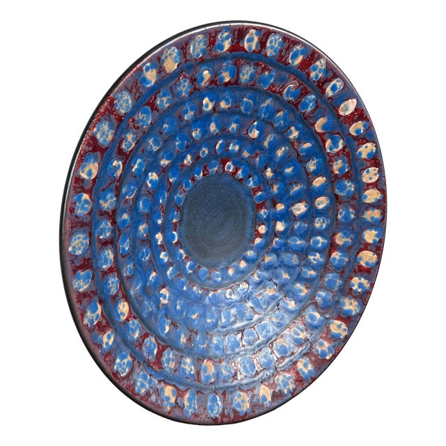 Large Mid-Century Modern German Studio Pottery Decorative Wall Plate by Eva Fritz-Lindner for Karlsruher Majolika, 1960s For Sale
