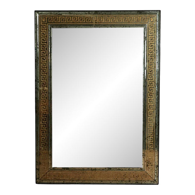 Antique Italian Eglomise Wall Mirror With Greek Key For Sale