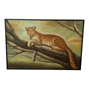 20th Century Original Oil on Canvas of a Leopard by E. Max