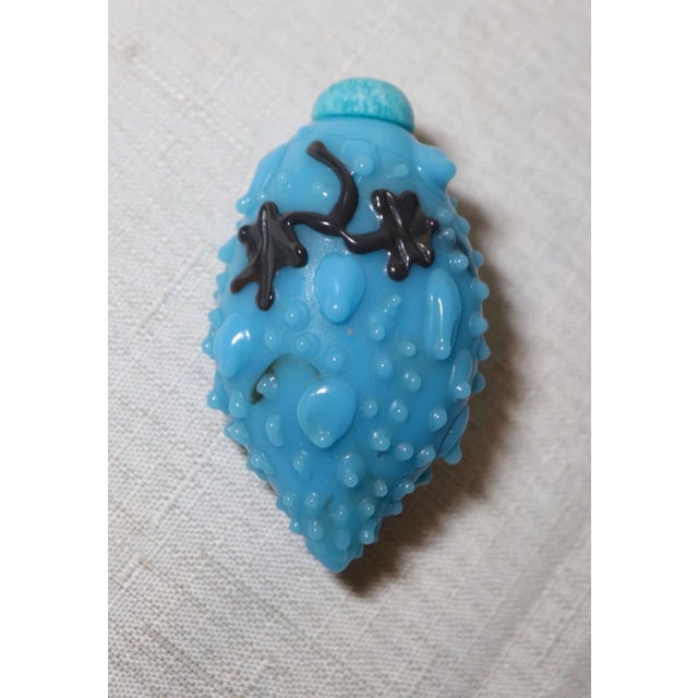Chinese Rare Antique Hand Blown Chinese Blue Glass Fruit Amazonite Stone Snuff Bottle For Sale - Image 3 of 12