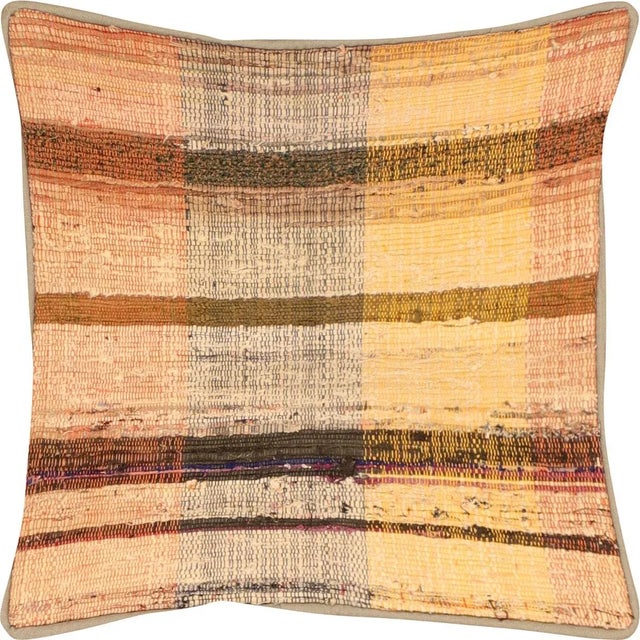 1960s Turkish Rag Pillow. Sewn with fragments of vintage hand made Anatolian cotton & linen kilims. Fiber fill. 523113
