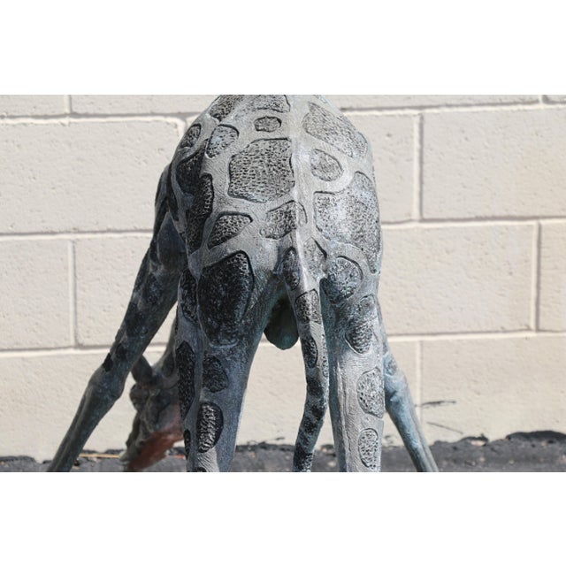 Vintage Pair of Large Bronze Giraffe Garden Sculptures – Outdoor Yard Art With Natural Patina For Sale - Image 12 of 18