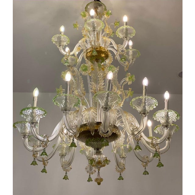 Green and Gold Murano Glass Chandelier, 1990s For Sale - Image 10 of 14