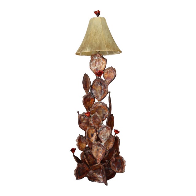 Copper and Brass Sculptural Cactus Floor Lamp For Sale