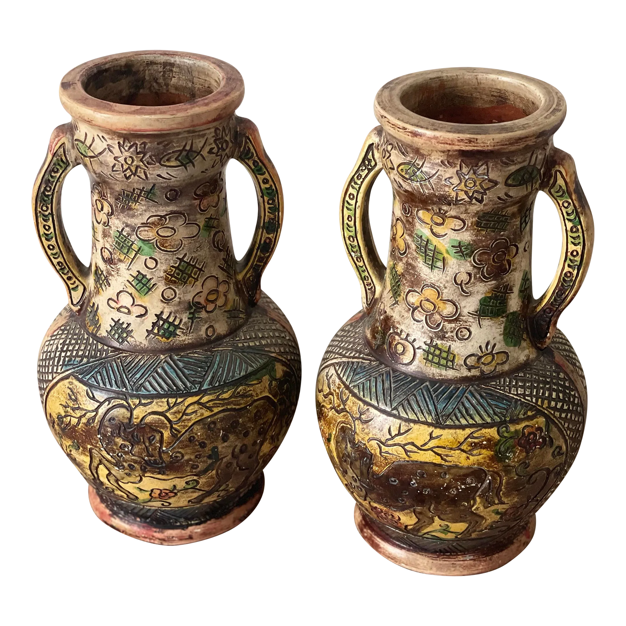 Vintage Japanese Majolica Persian Style Pottery Double  display picture 1