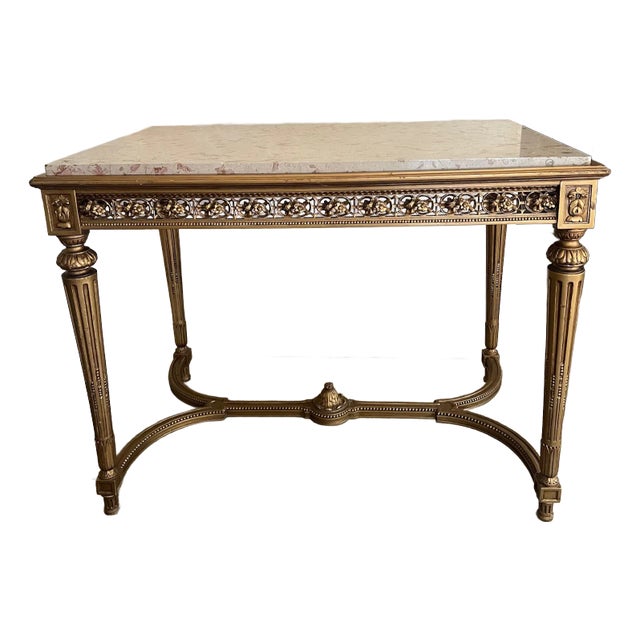 French 19th Century Marble Top Giltwood Table For Sale