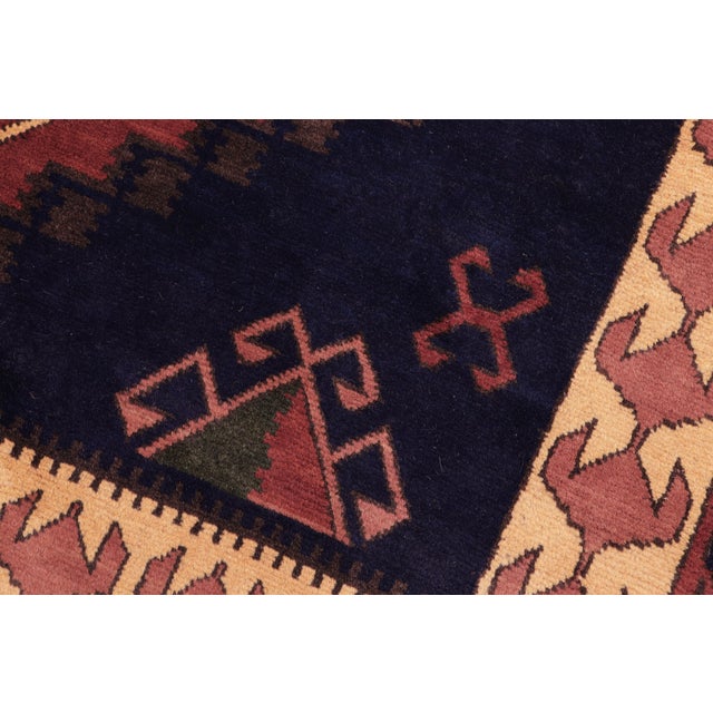 Shabby Chic Rustic Kargahi 1980's Blue/Gold Wool Rug - 6'3'' X 9'6'' For Sale - Image 3 of 9