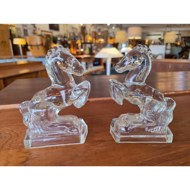 Mid-Century Modern 1970s Le Smith Pressed Glass Horse Bookends For Sale - Image 3 of 14
