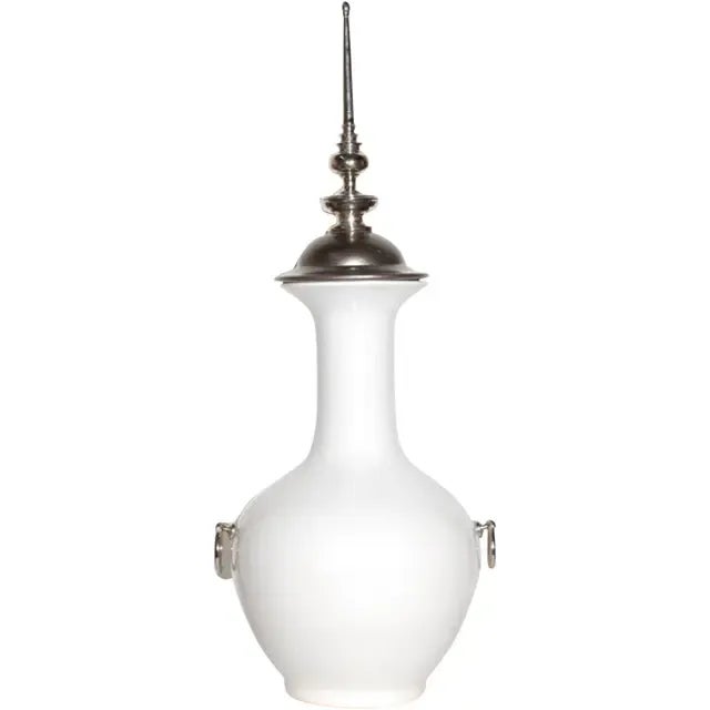 Silver Leaf Lidded White Ceramic Vase For Sale - Image 9 of 10
