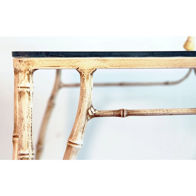 Vintage Mid Century Faux Bamboo Aluminum Table & Chairs Patio - a Set of 5 For Sale - Image 9 of 13