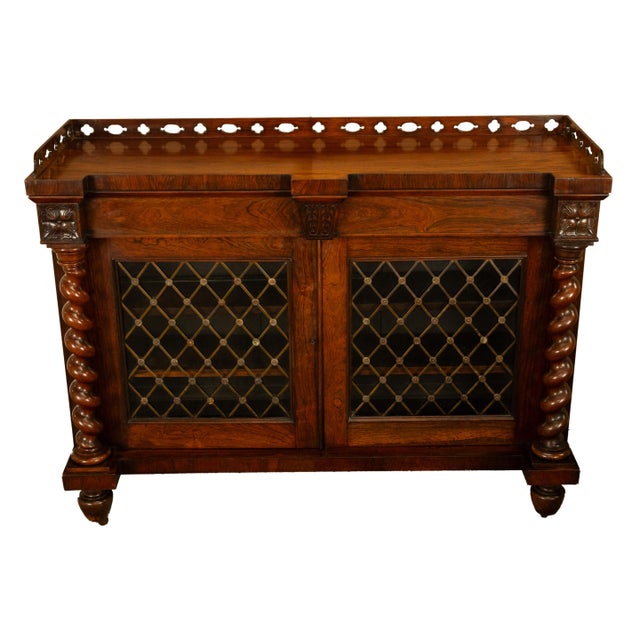 Antique Scottish Regency Rosewood Credenza Barley Twist & Brass Grilles Bookcase For Sale - Image 11 of 15